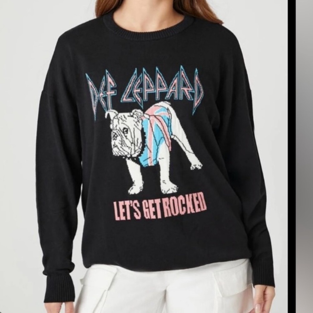 Def Leppard Black Graphic Sweater Women’s Size Small Vinyl Icons Forever 21